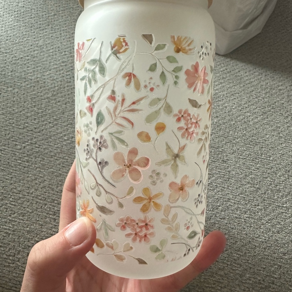 Floral Frosted Glass Cup brand new